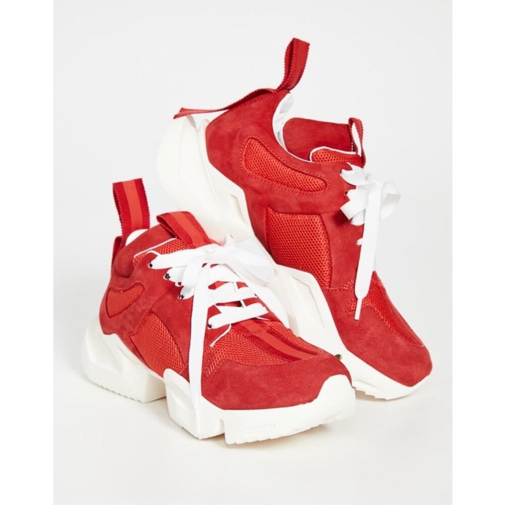 New Unravel Project Double Tongue Sneakers in Red Leather Women's Size EU 36